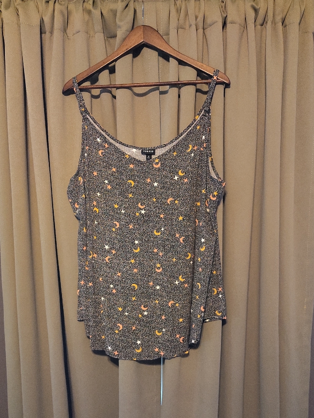 torrid Black Gray Star & Crescent Print Cami with Yellow and Pink Accents